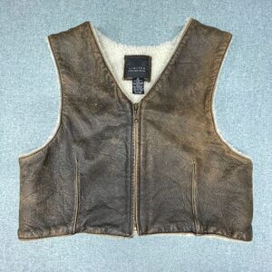 Limited Genuine Leather Shearling Vest Womens Medium Brown Zip Front